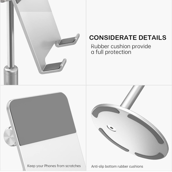 Hands free sturdy Tablet phone adjustable desktop Holder Stand - Silver - Picture 4 of 13